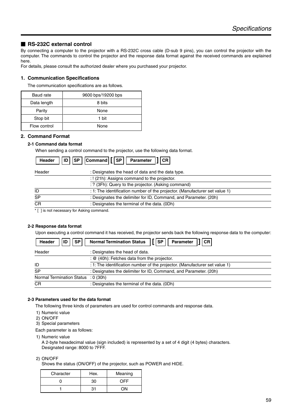 Specifications | JVC DLA-HX2E User Manual | Page 59 / 62