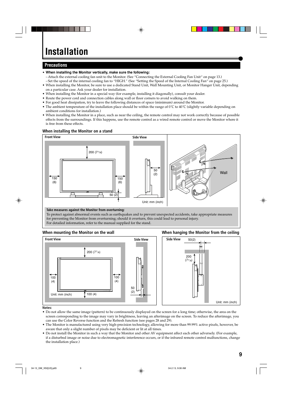 Installation, Precautions | JVC GM X50U User Manual | Page 10 / 128