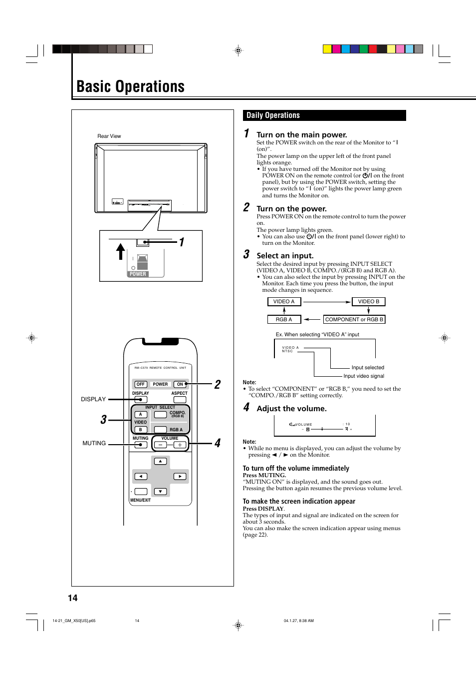 Basic operations, Daily operations | JVC GM X50U User Manual | Page 15 / 128