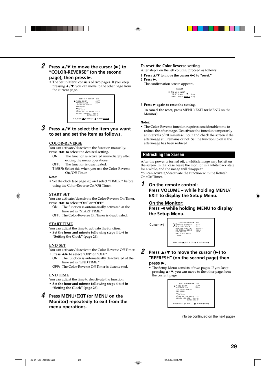 Refreshing the screen | JVC GM X50U User Manual | Page 30 / 128