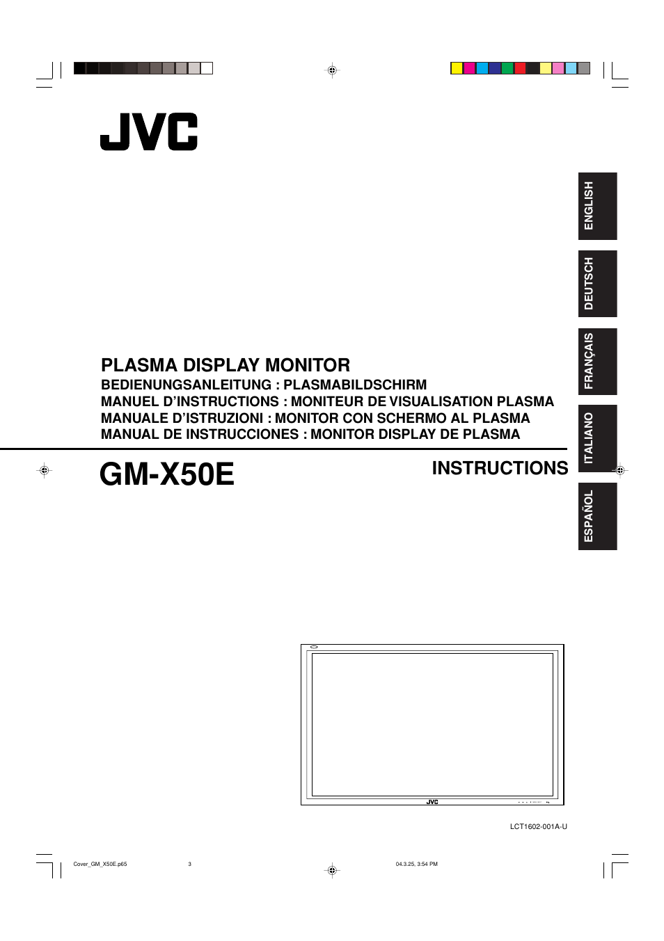 Gm-x50e, Instructions, Plasma display monitor | JVC GM X50U User Manual | Page 44 / 128