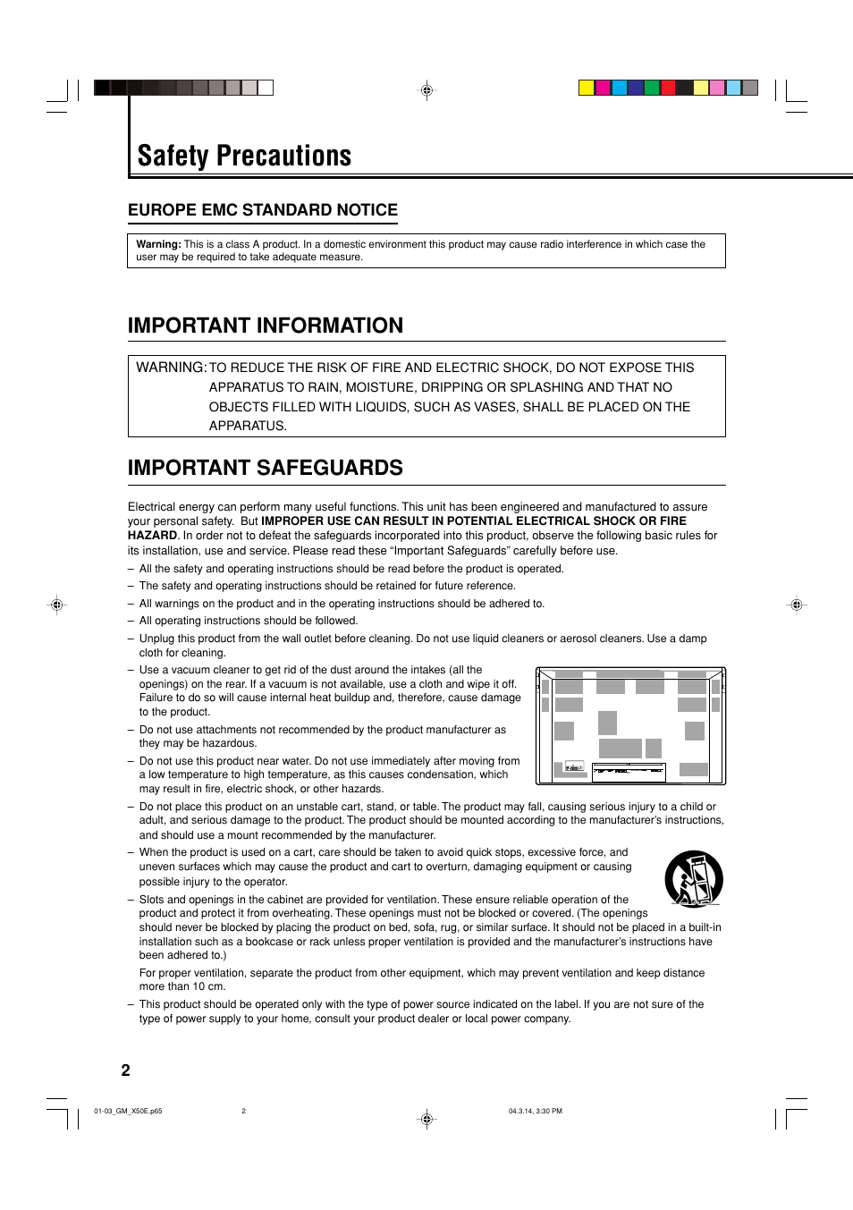 Safety precautions, Important information, Important safeguards | Europe emc standard notice | JVC GM X50U User Manual | Page 47 / 128