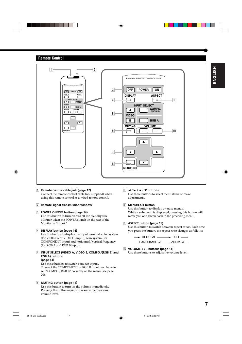 English remote control | JVC GM X50U User Manual | Page 52 / 128
