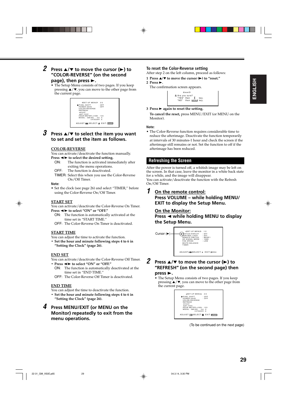 English, Refreshing the screen | JVC GM X50U User Manual | Page 74 / 128