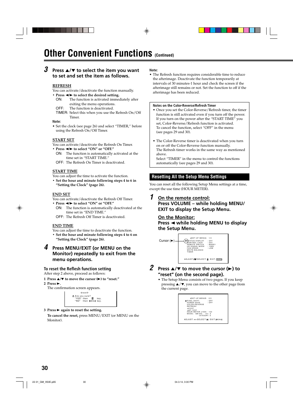 Other convenient functions, Resetting all the setup menu settings | JVC GM X50U User Manual | Page 75 / 128