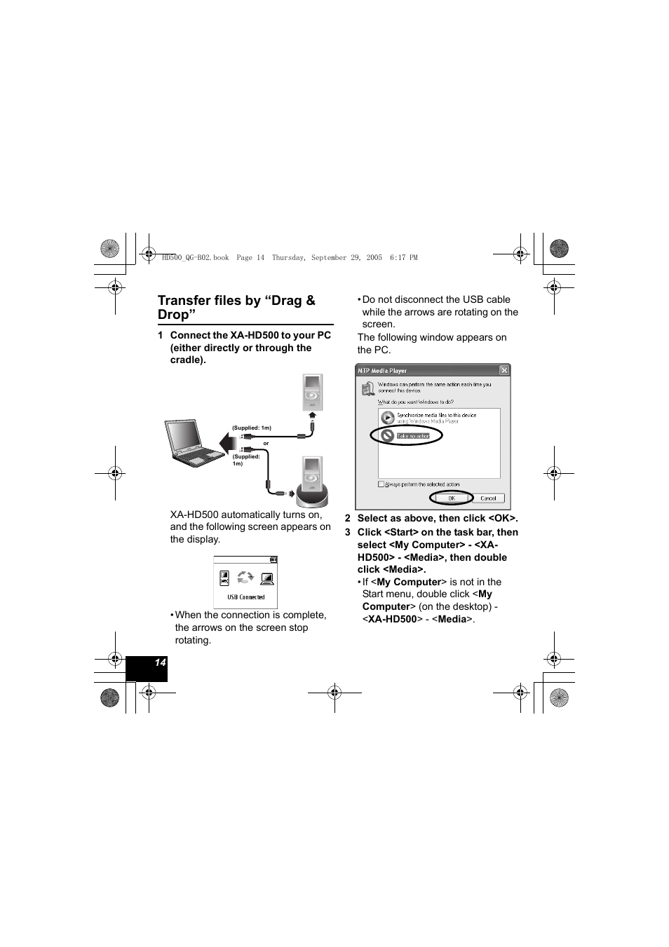 Transfer files by “drag & drop | JVC XA-HD500S User Manual | Page 14 / 26