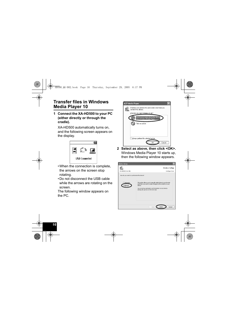 Transfer files in windows media player 10 | JVC XA-HD500S User Manual | Page 16 / 26