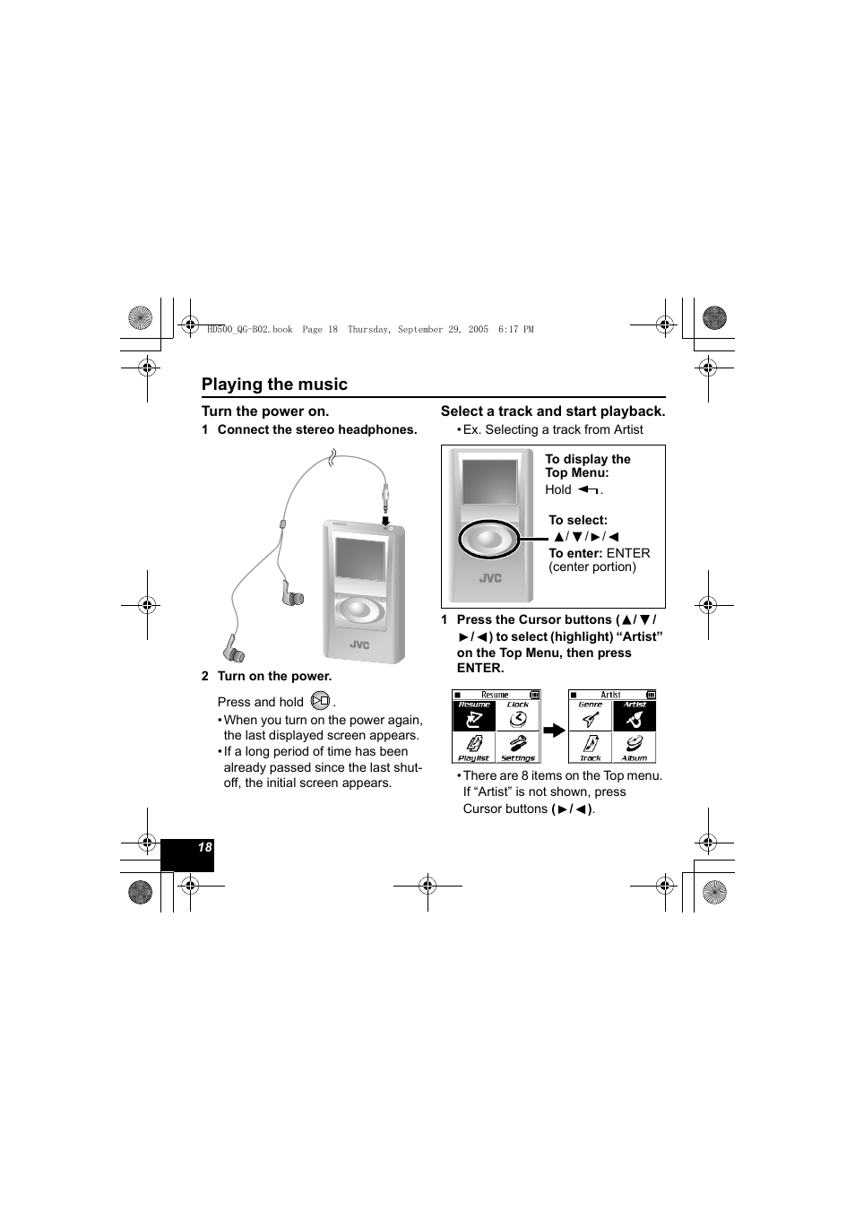 Playing the music | JVC XA-HD500S User Manual | Page 18 / 26