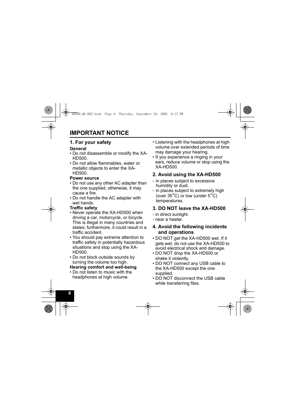 Important notice | JVC XA-HD500S User Manual | Page 6 / 26
