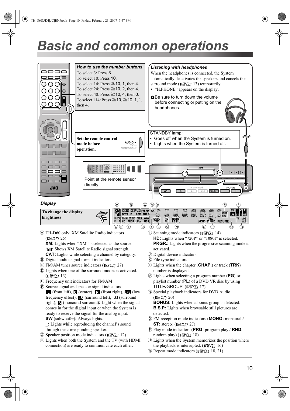 Basic and common operations | JVC THD60 User Manual | Page 13 / 40