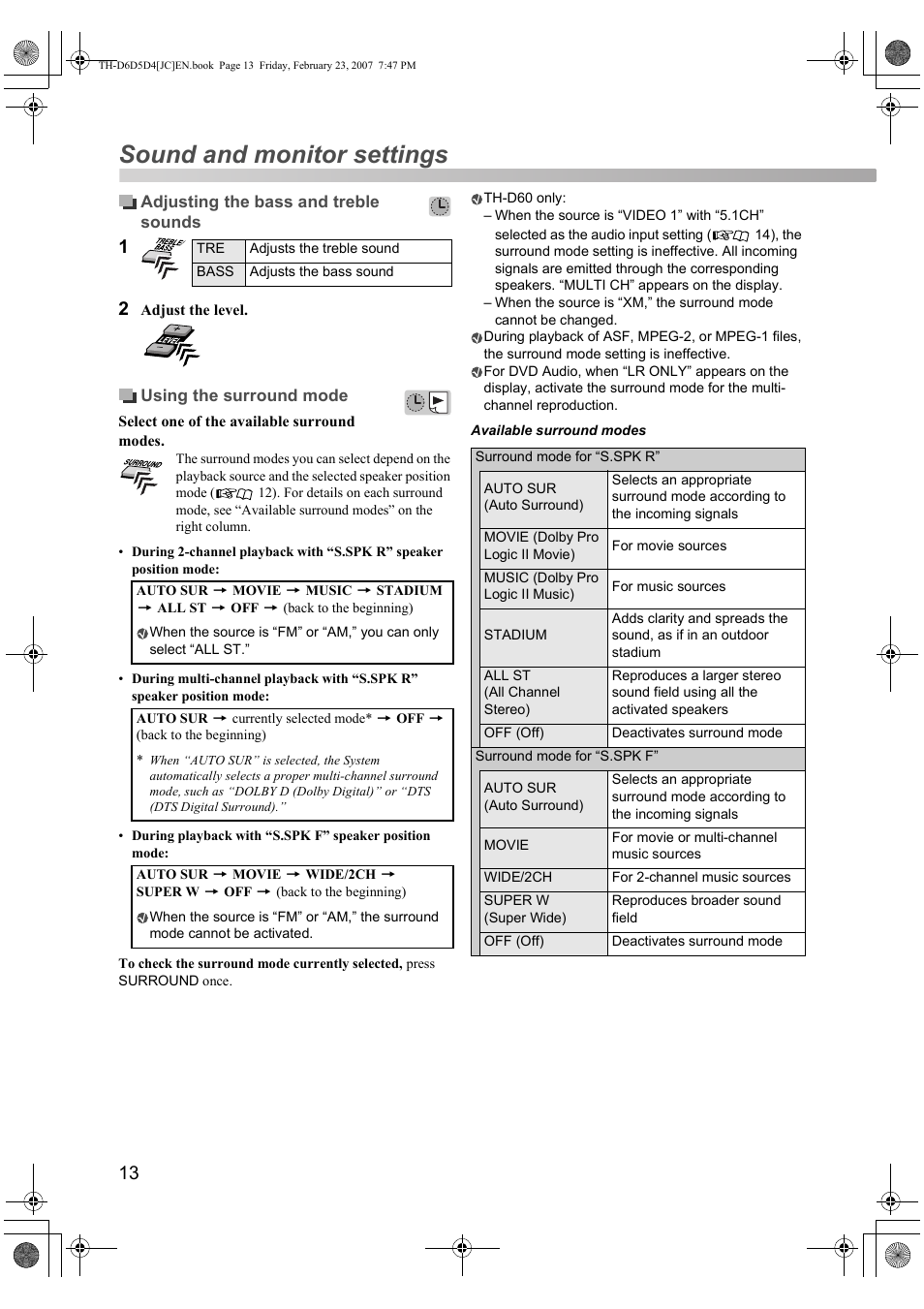 Sound and monitor settings | JVC THD60 User Manual | Page 16 / 40