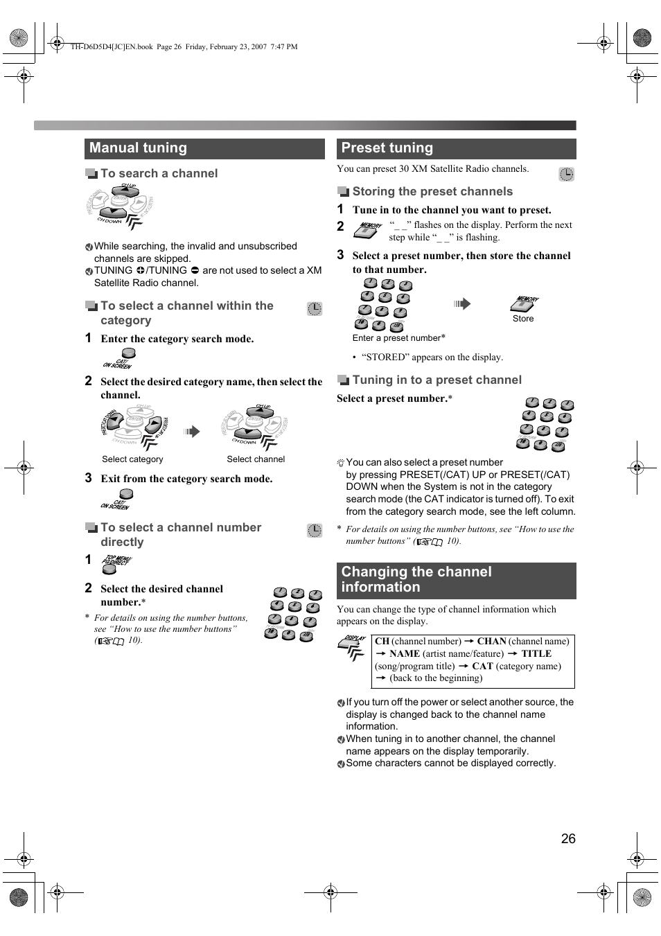 Manual tuning, Preset tuning changing the channel information | JVC THD60 User Manual | Page 29 / 40