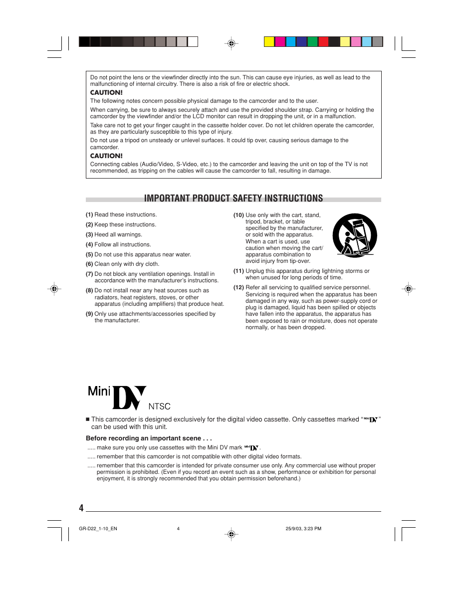 Important product safety instructions | JVC GR-D22 User Manual | Page 4 / 40