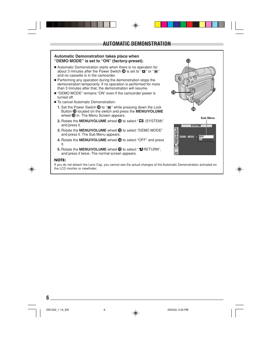 Automatic demonstration | JVC GR-D22 User Manual | Page 6 / 40