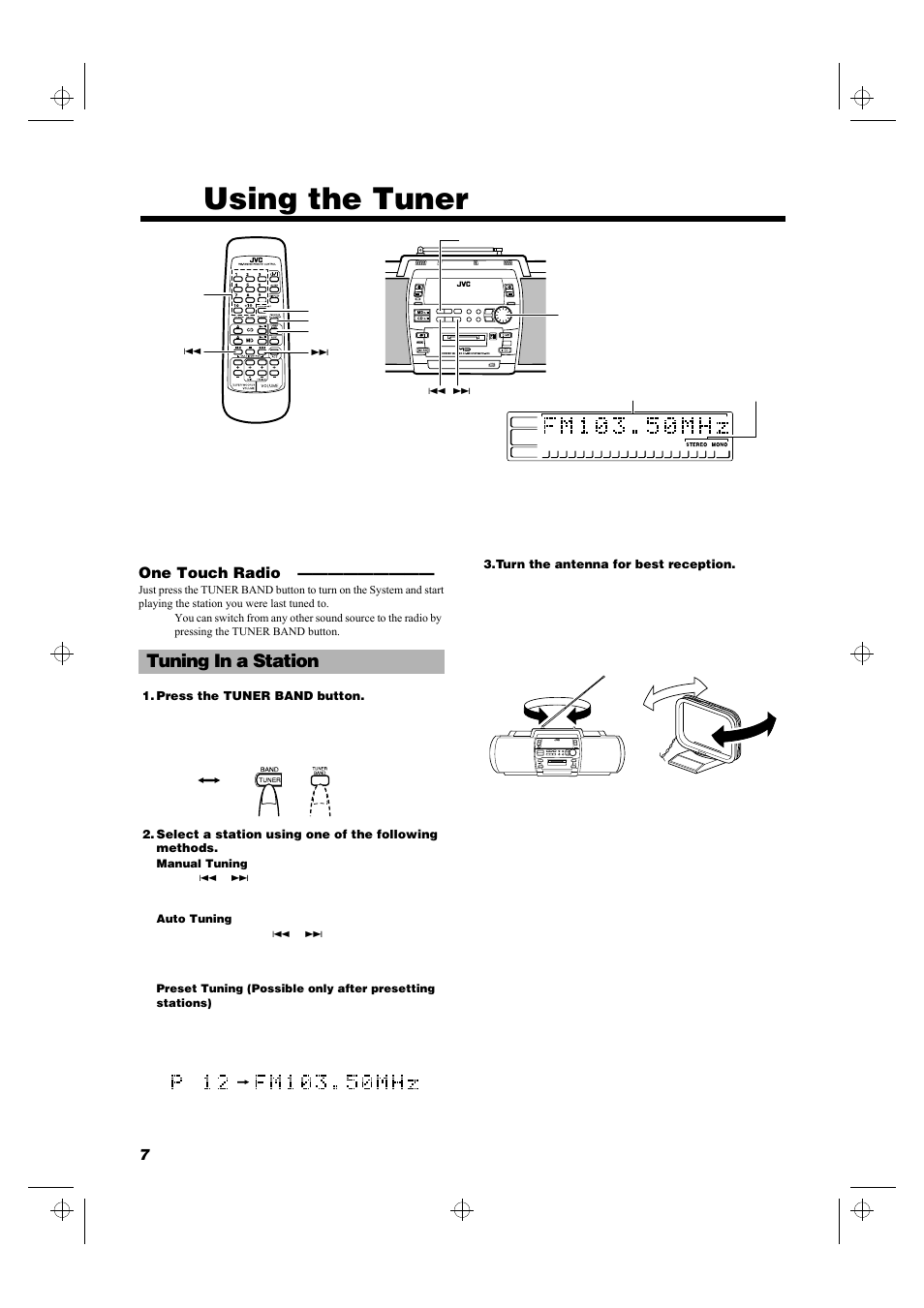 Using the tuner, Tuning in a station | JVC RD-MD5 User Manual | Page 10 / 30