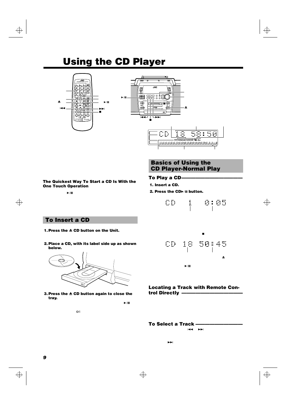 Using the cd player | JVC RD-MD5 User Manual | Page 12 / 30