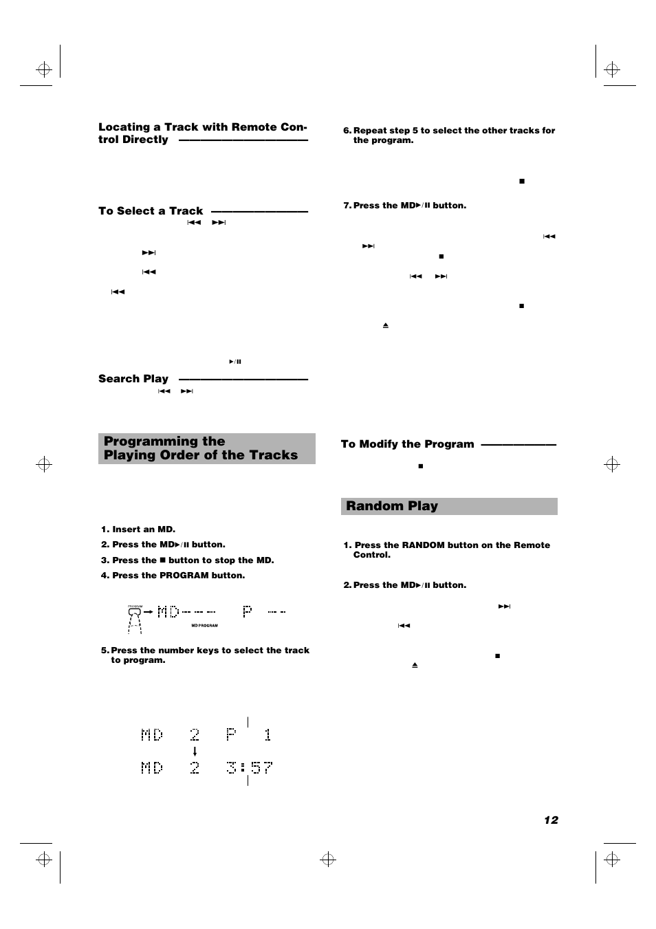 Programming the playing order of the tracks, Random play | JVC RD-MD5 User Manual | Page 15 / 30