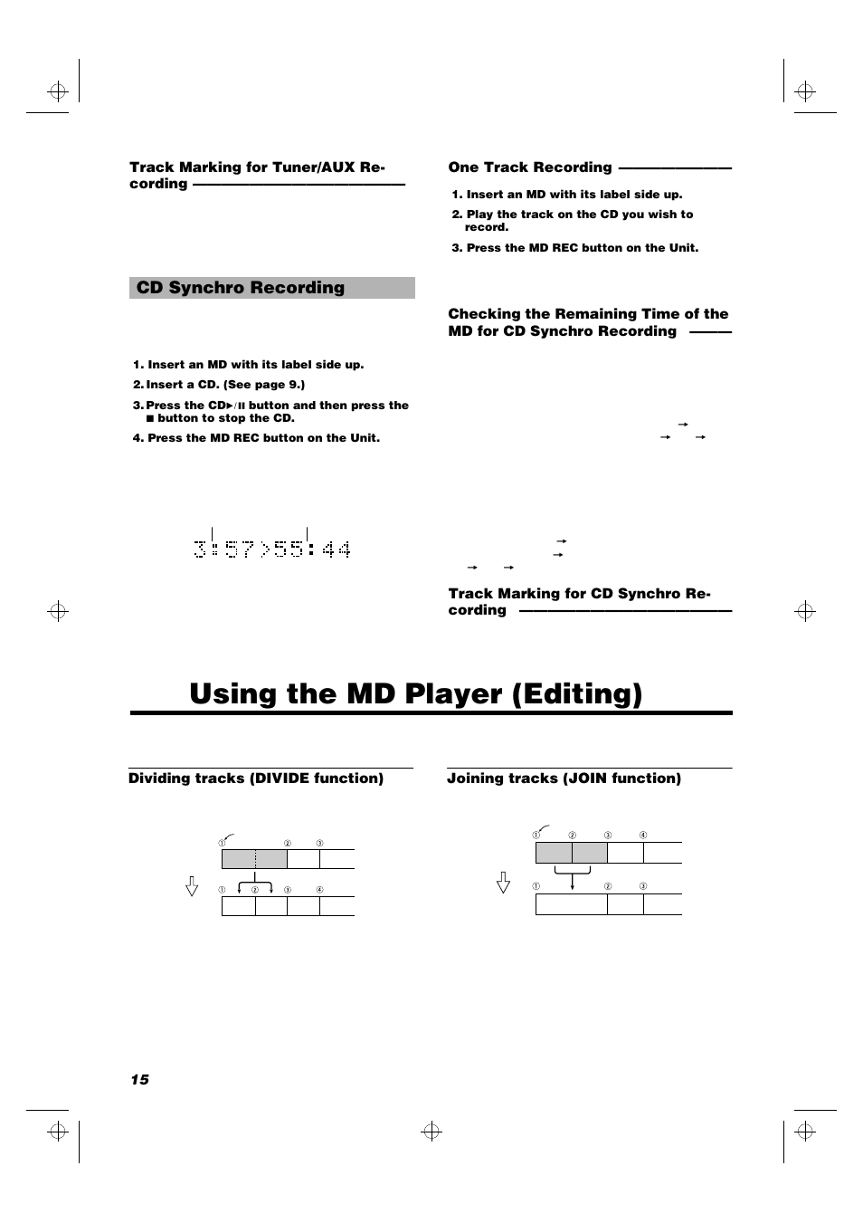 Using the md player (editing), Cd synchro recording | JVC RD-MD5 User Manual | Page 18 / 30