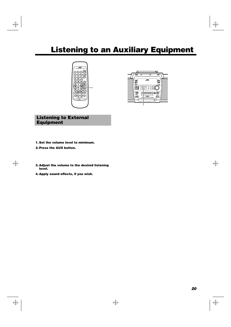 Listening to an auxiliary equipment | JVC RD-MD5 User Manual | Page 23 / 30