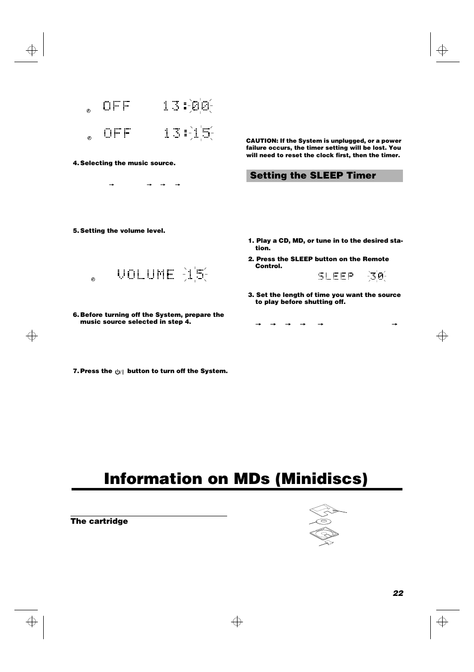 Information on mds (minidiscs), Setting the sleep timer | JVC RD-MD5 User Manual | Page 25 / 30