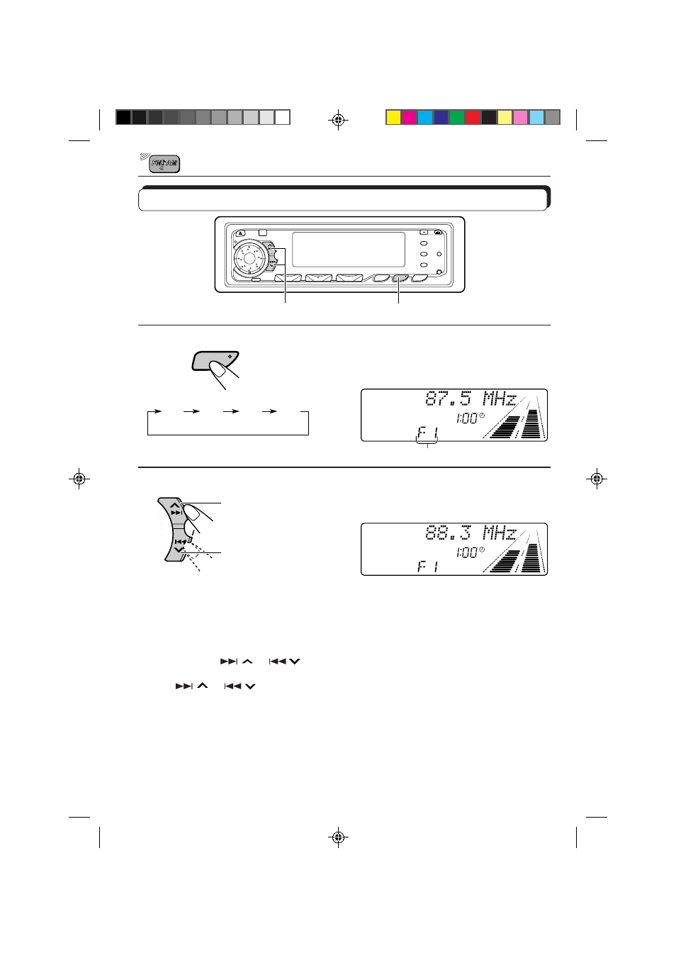 Radio basic operations, Listening to the radio, Select the band (fm1, fm2, fm3 or am) | Start searching a station | JVC KD-MX3000R User Manual | Page 6 / 54