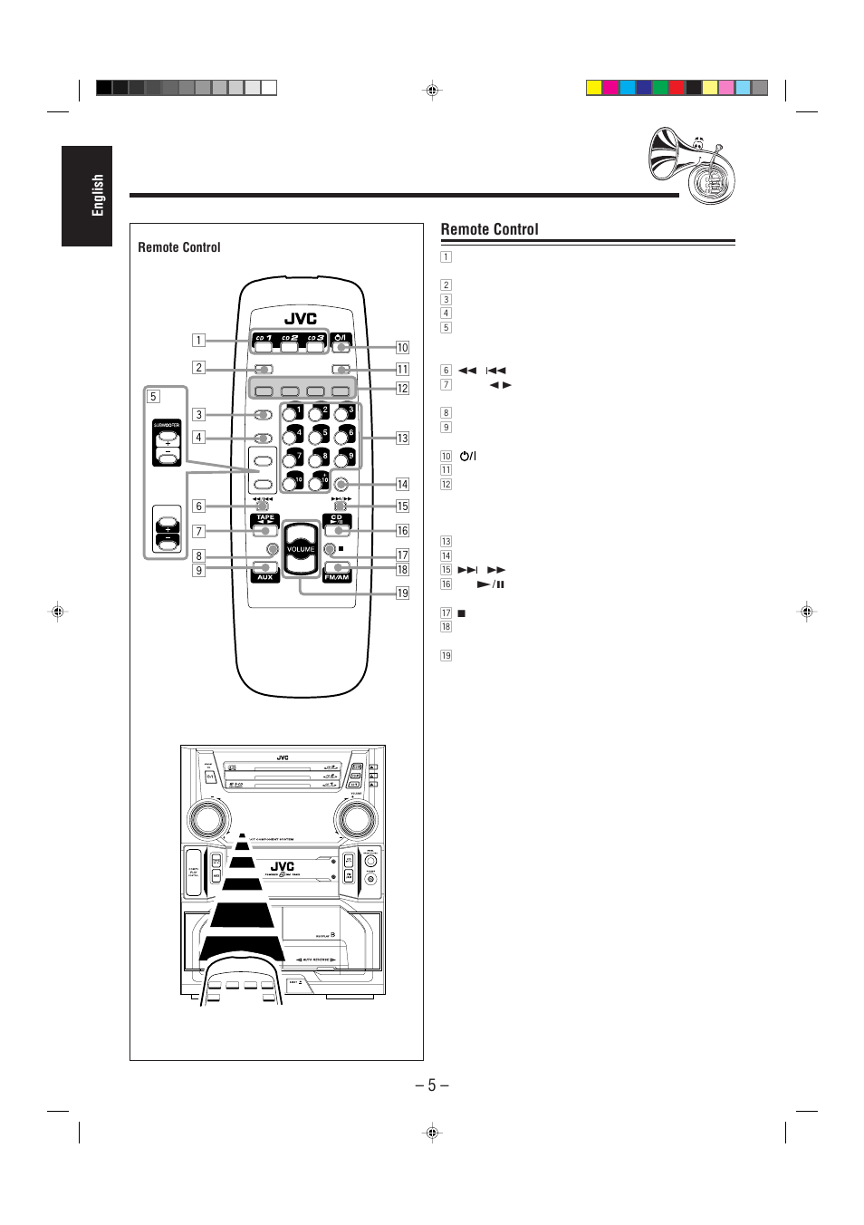 Remote control | JVC Compact Component System CA-MXJ500 User Manual | Page 10 / 34