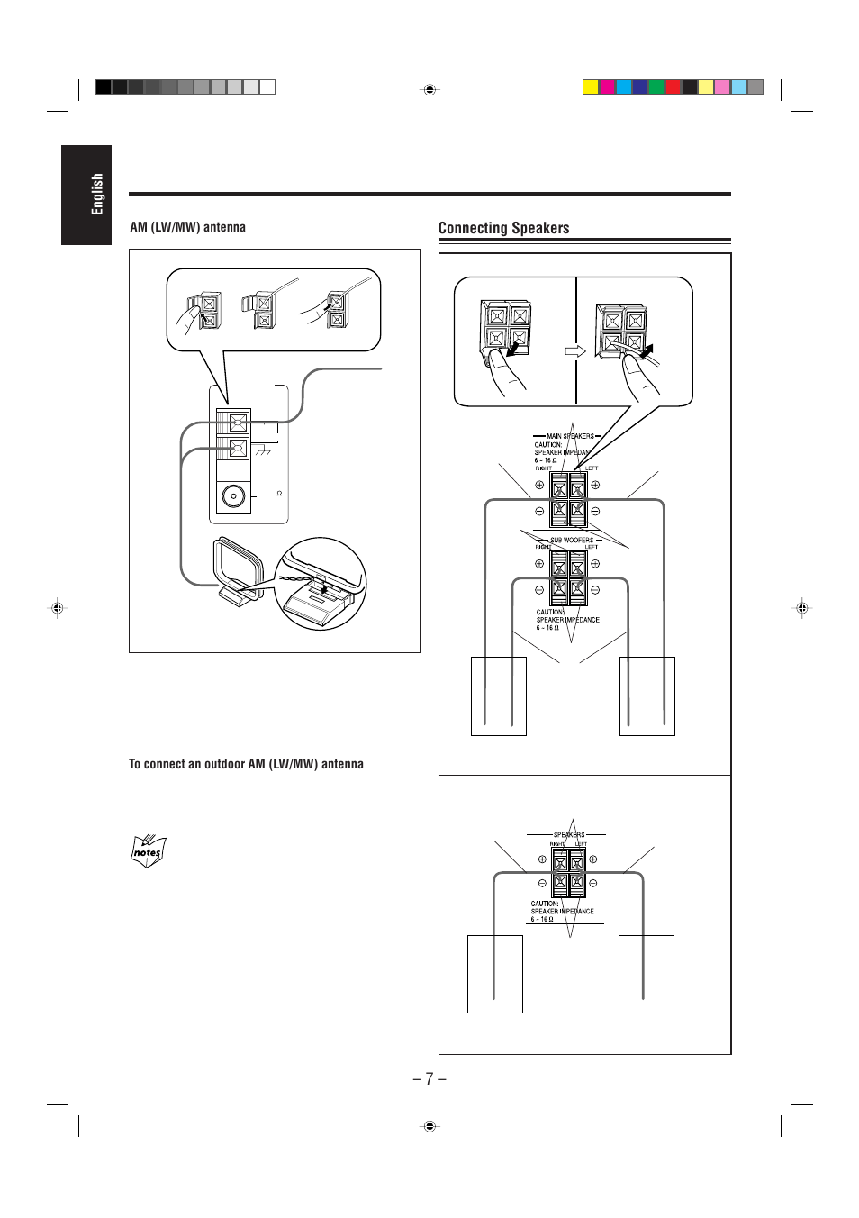 Connecting speakers | JVC Compact Component System CA-MXJ500 User Manual | Page 12 / 34