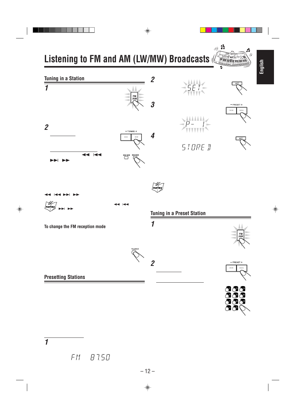 Listening to fm and am (lw/mw) broadcasts | JVC Compact Component System CA-MXJ500 User Manual | Page 17 / 34
