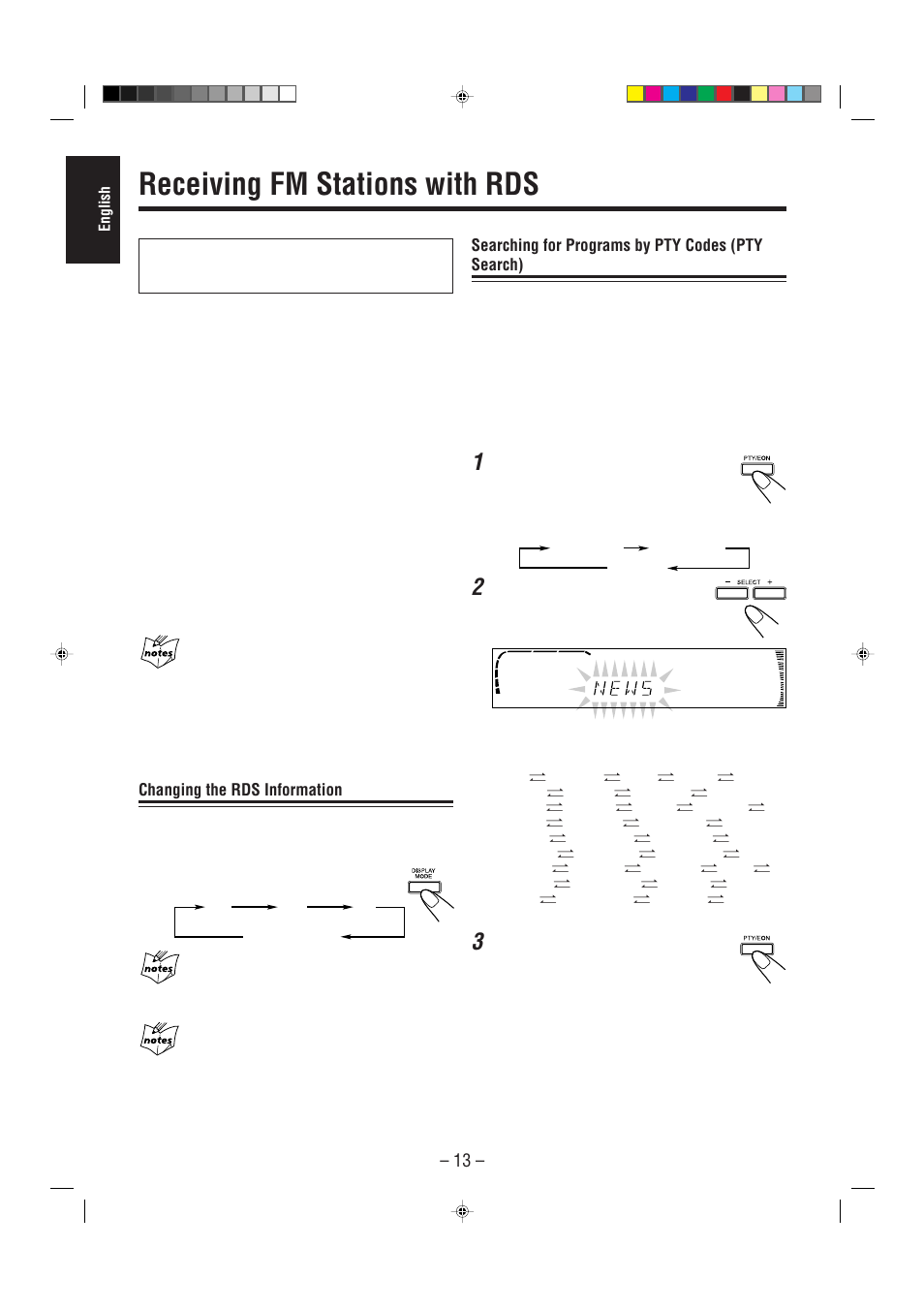 Receiving fm stations with rds, Changing the rds information, Searching for programs by pty codes (pty search) | JVC Compact Component System CA-MXJ500 User Manual | Page 18 / 34