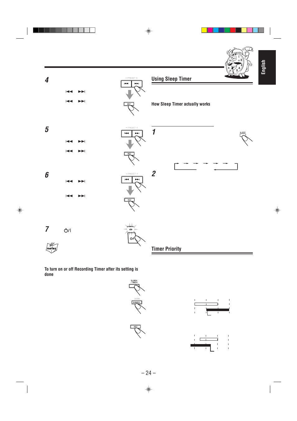 Using sleep timer, Timer priority | JVC Compact Component System CA-MXJ500 User Manual | Page 29 / 34