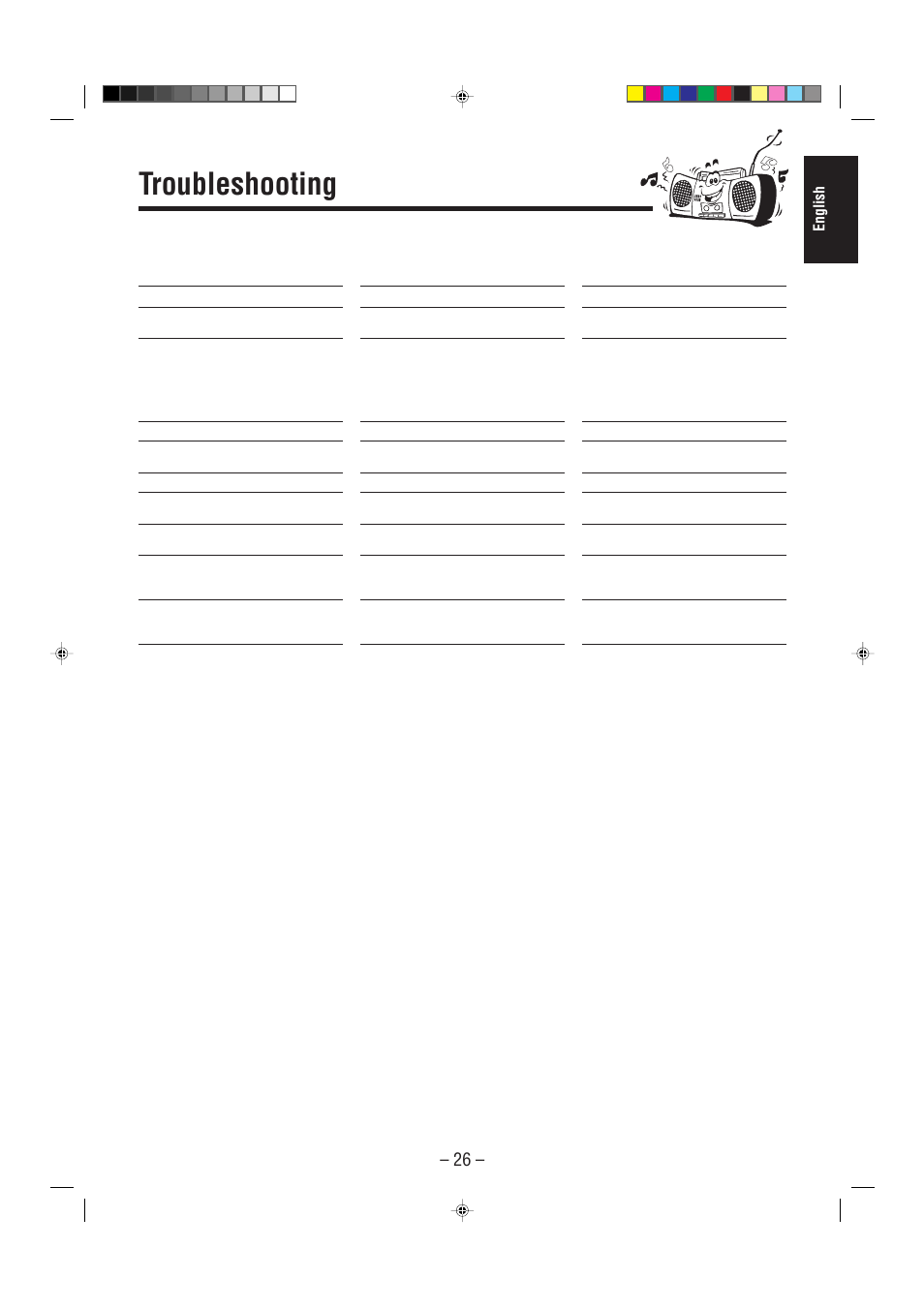 Troubleshooting, English | JVC Compact Component System CA-MXJ500 User Manual | Page 31 / 34