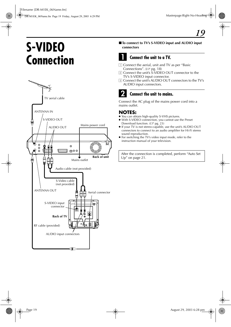 S-video connection, Pg. 19 | JVC LPT0827-001B User Manual | Page 19 / 116