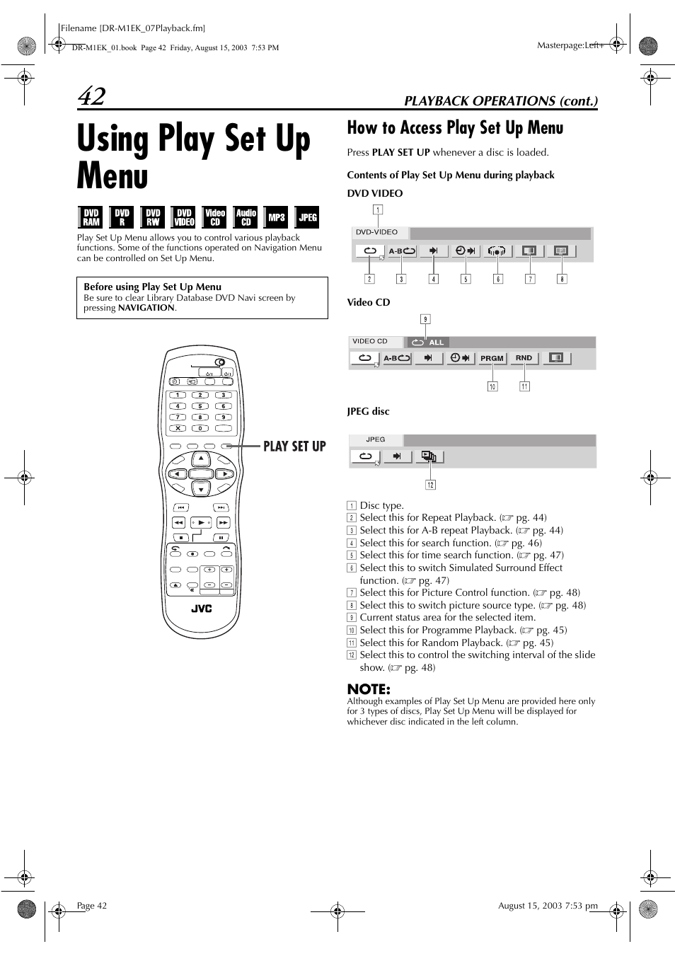 Using play set up menu, How to access play set up menu, L)) ੬ pg. 42 | Pg. 42 | JVC LPT0827-001B User Manual | Page 42 / 116