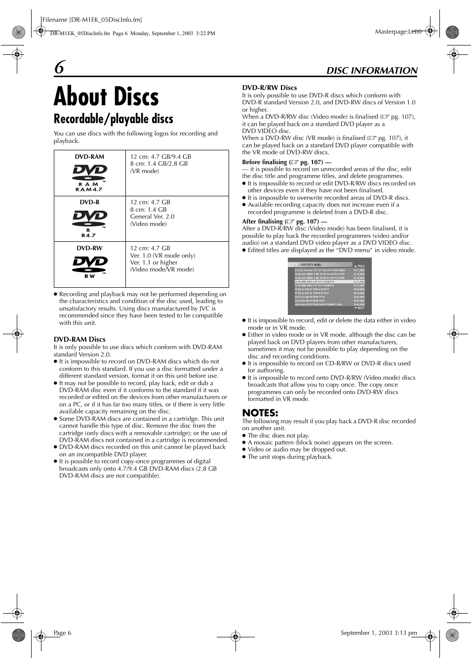 Disc information, About discs, Recordable/playable discs | JVC LPT0827-001B User Manual | Page 6 / 116