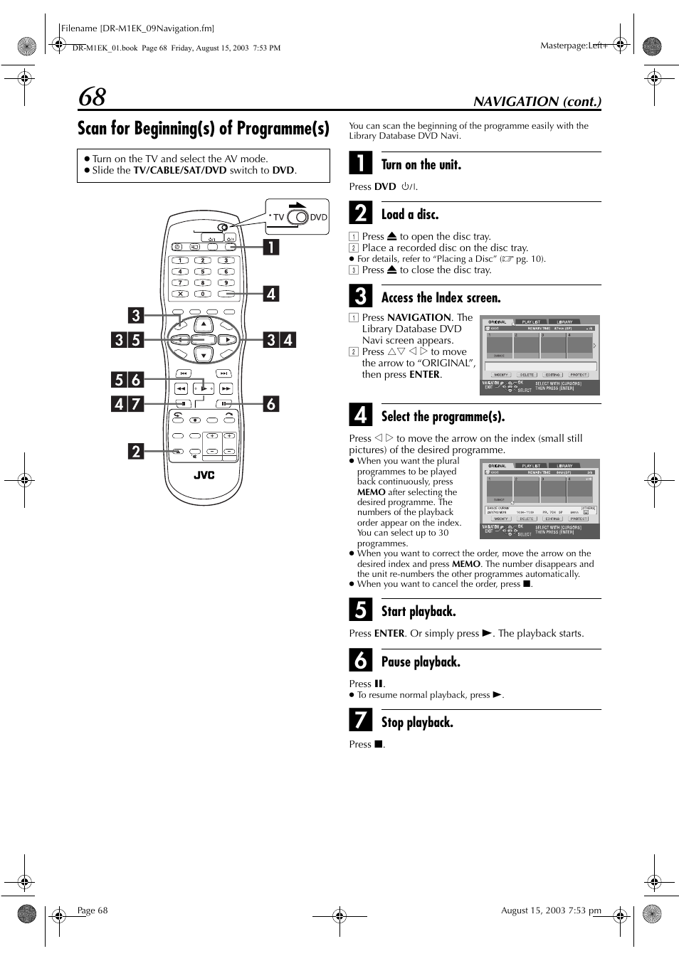 Scan for beginning(s) of programme(s), Pg. 68, 7, Pg. 68) | JVC LPT0827-001B User Manual | Page 68 / 116