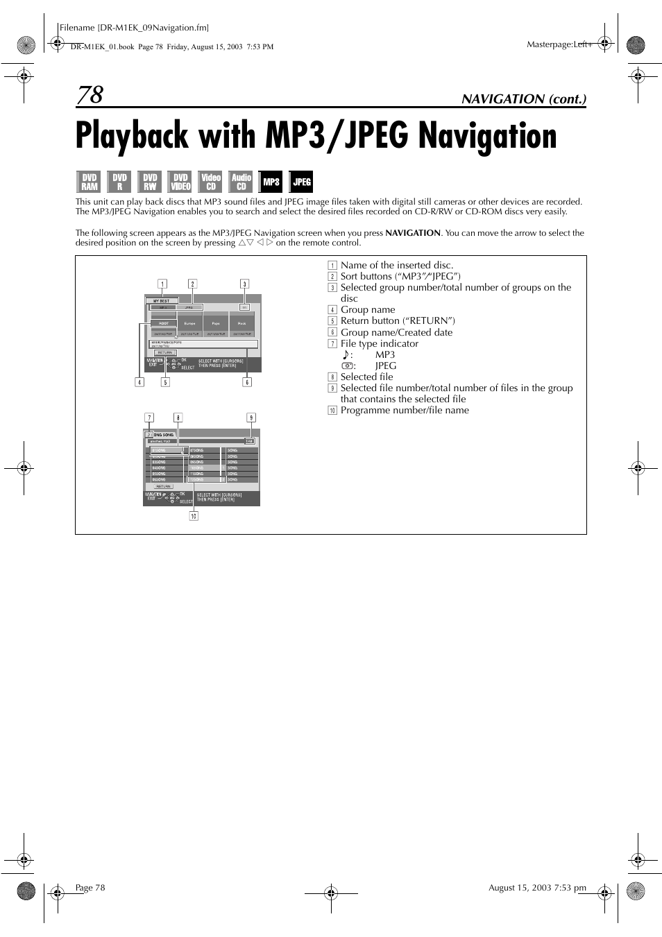 Playback with mp3/jpeg navigation, Pg. 78) | JVC LPT0827-001B User Manual | Page 78 / 116