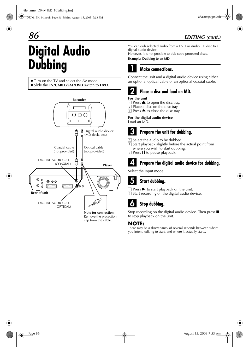 Digital audio dubbing, Pg. 86, 91 | JVC LPT0827-001B User Manual | Page 86 / 116