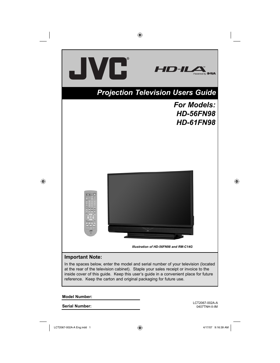 JVC HD-ILA HD-56FN98 User Manual | 96 pages