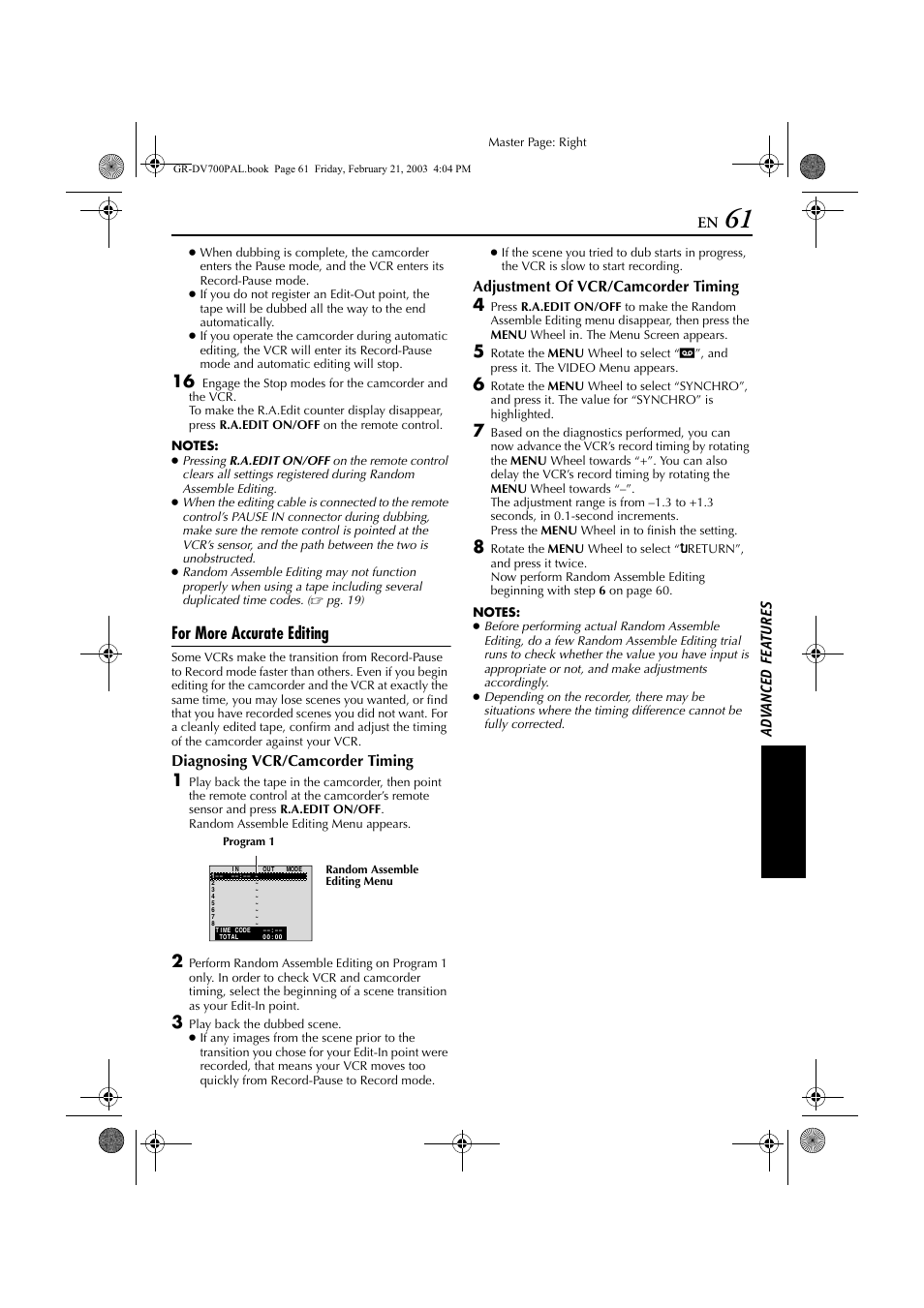 To “for more accurate editing, Pg. 61), For more accurate editing | JVC GR-DV600  EN User Manual | Page 61 / 84