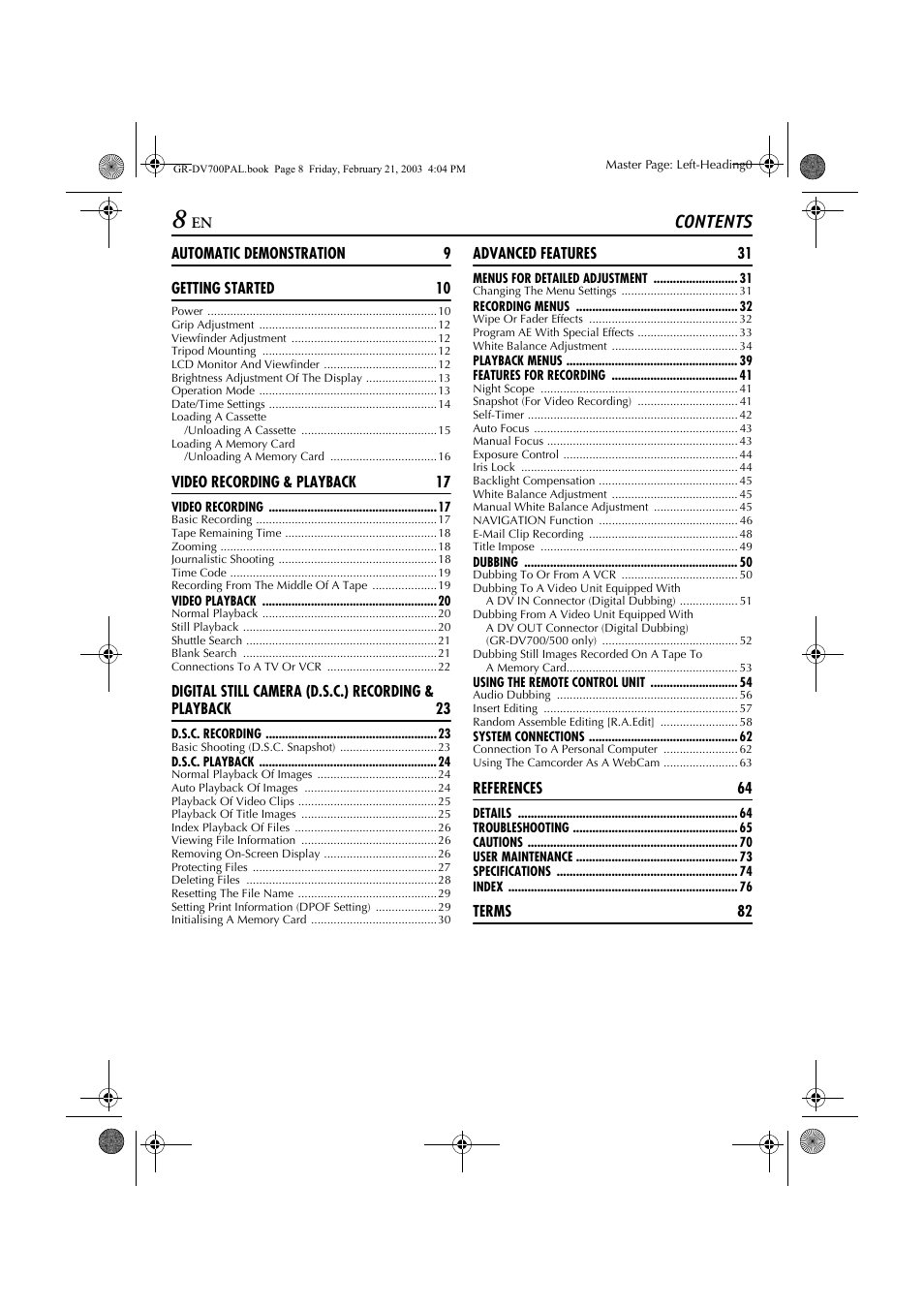 JVC GR-DV600  EN User Manual | Page 8 / 84