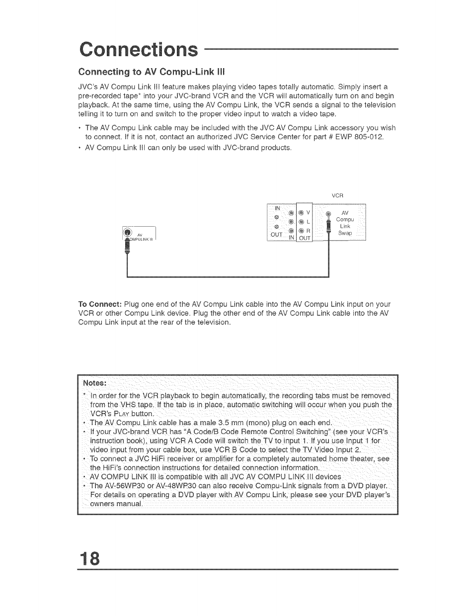 Connecting to av compu-link hi, Connections | JVC AVO56WF30 User Manual | Page 18 / 68