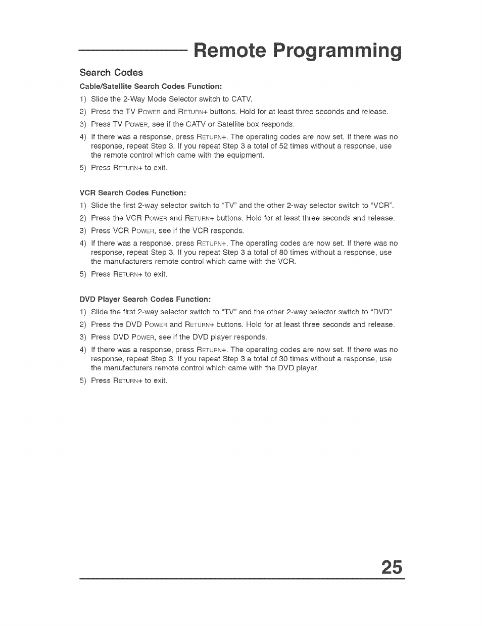 Search codes, Remote programming | JVC AVO56WF30 User Manual | Page 25 / 68
