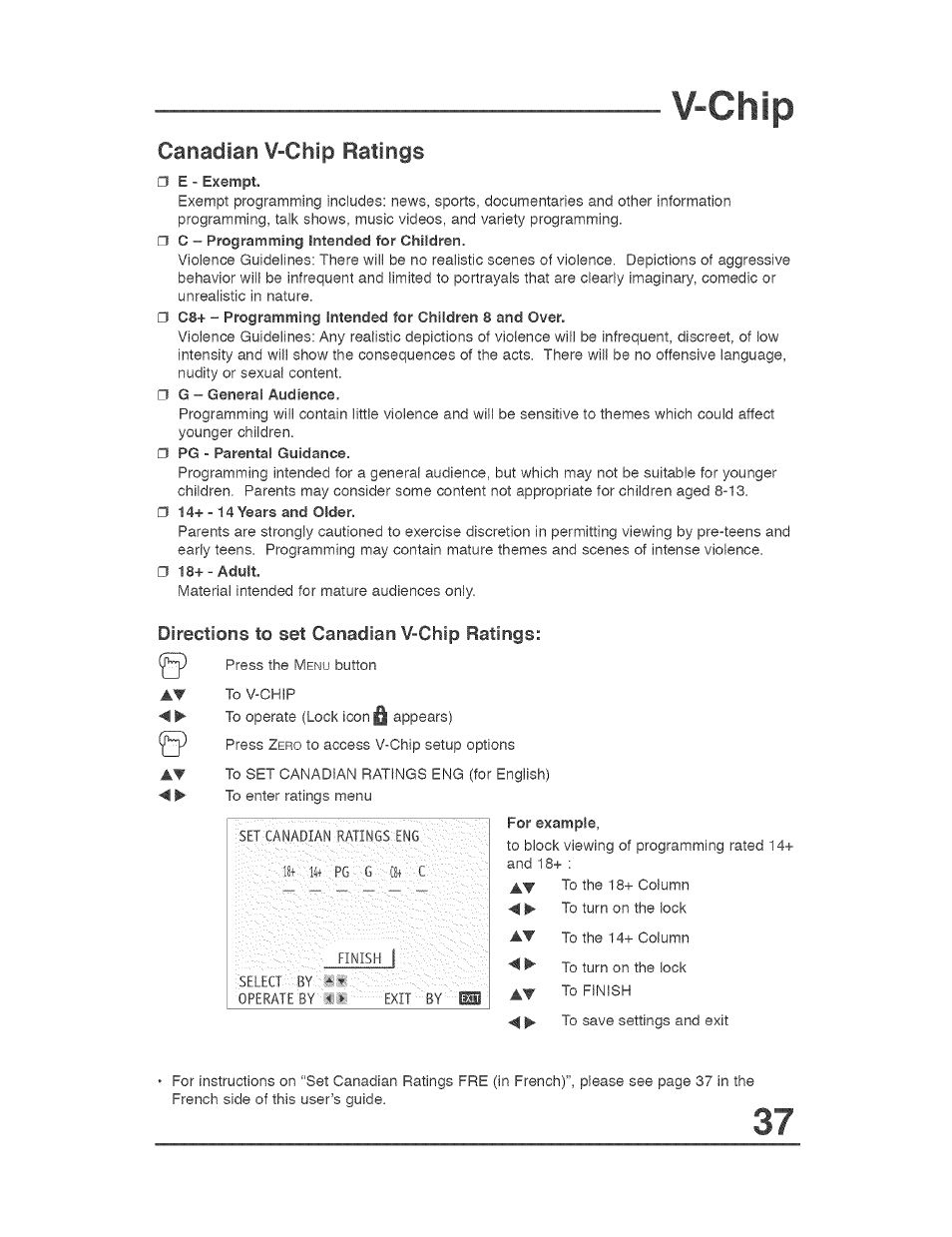 V-chip, Canadian v-chip ratings | JVC AVO56WF30 User Manual | Page 37 / 68