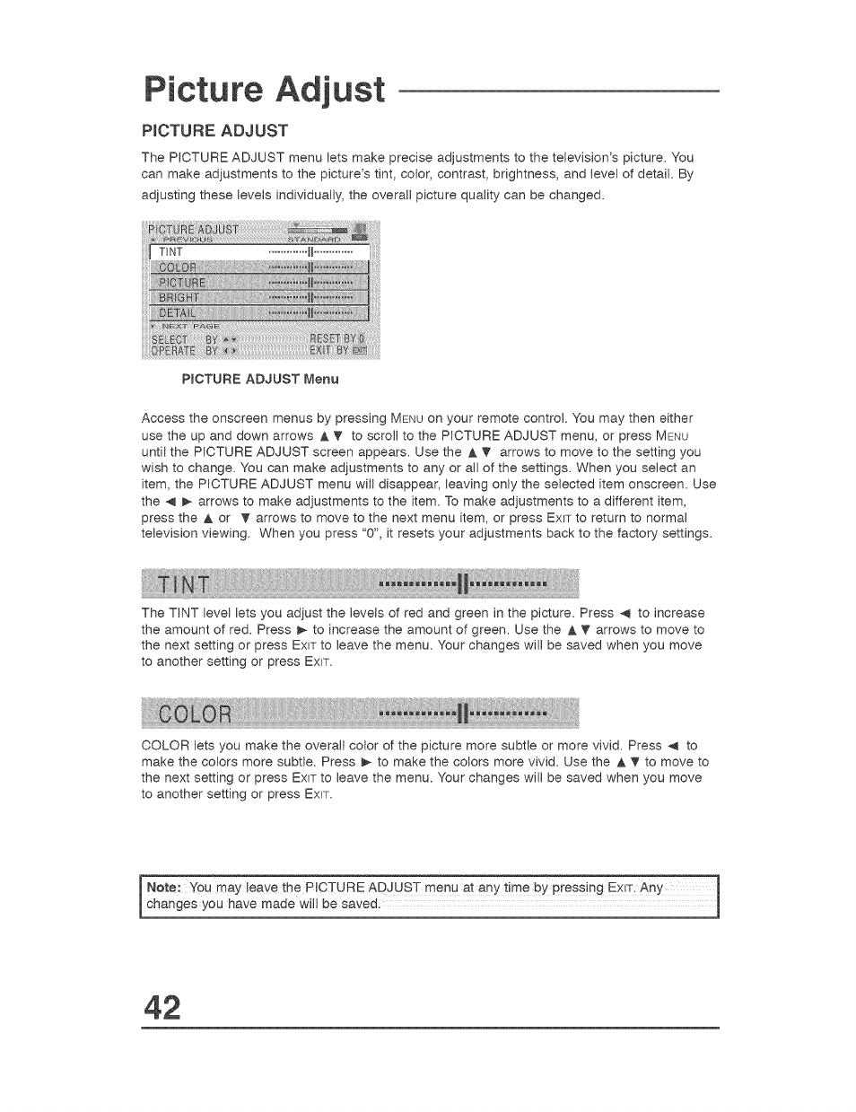 Picture adjust | JVC AVO56WF30 User Manual | Page 42 / 68