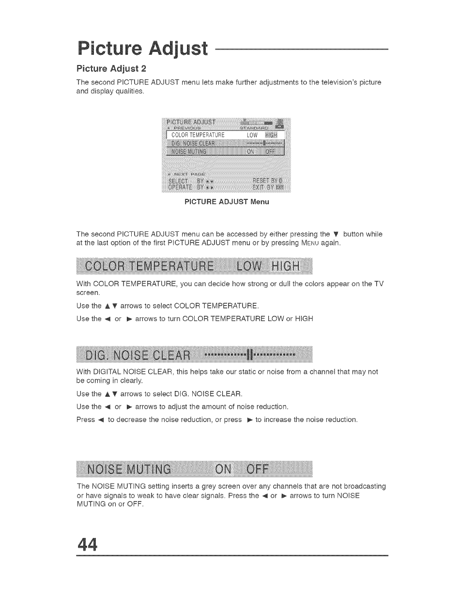 Picture adjust | JVC AVO56WF30 User Manual | Page 44 / 68
