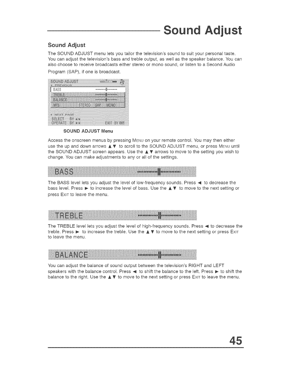 Sound adjust | JVC AVO56WF30 User Manual | Page 45 / 68