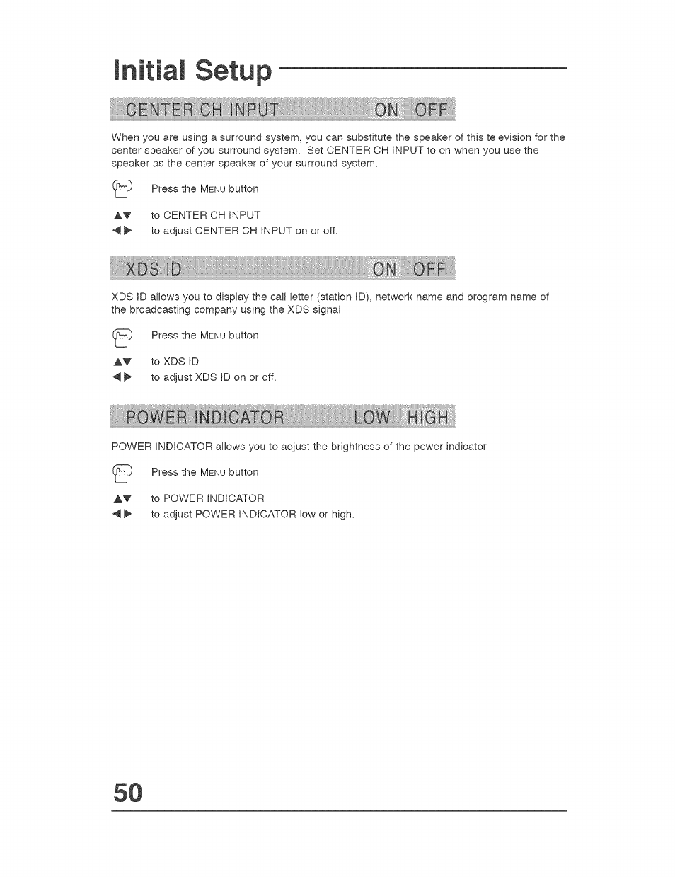 Initial setup | JVC AVO56WF30 User Manual | Page 50 / 68