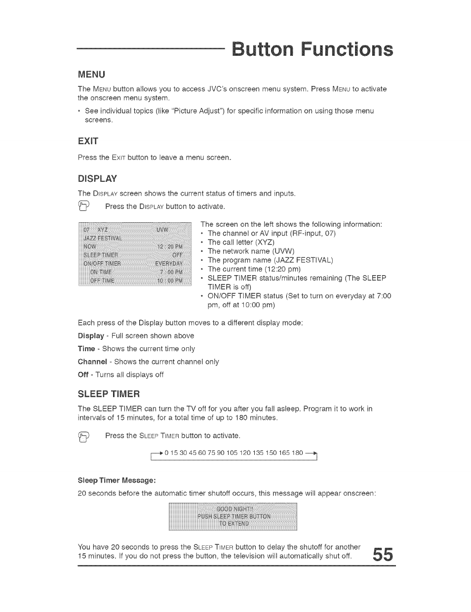 Menu, Button functions, Issiiis | JVC AVO56WF30 User Manual | Page 55 / 68