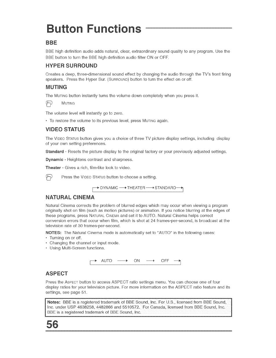 Button functions | JVC AVO56WF30 User Manual | Page 56 / 68