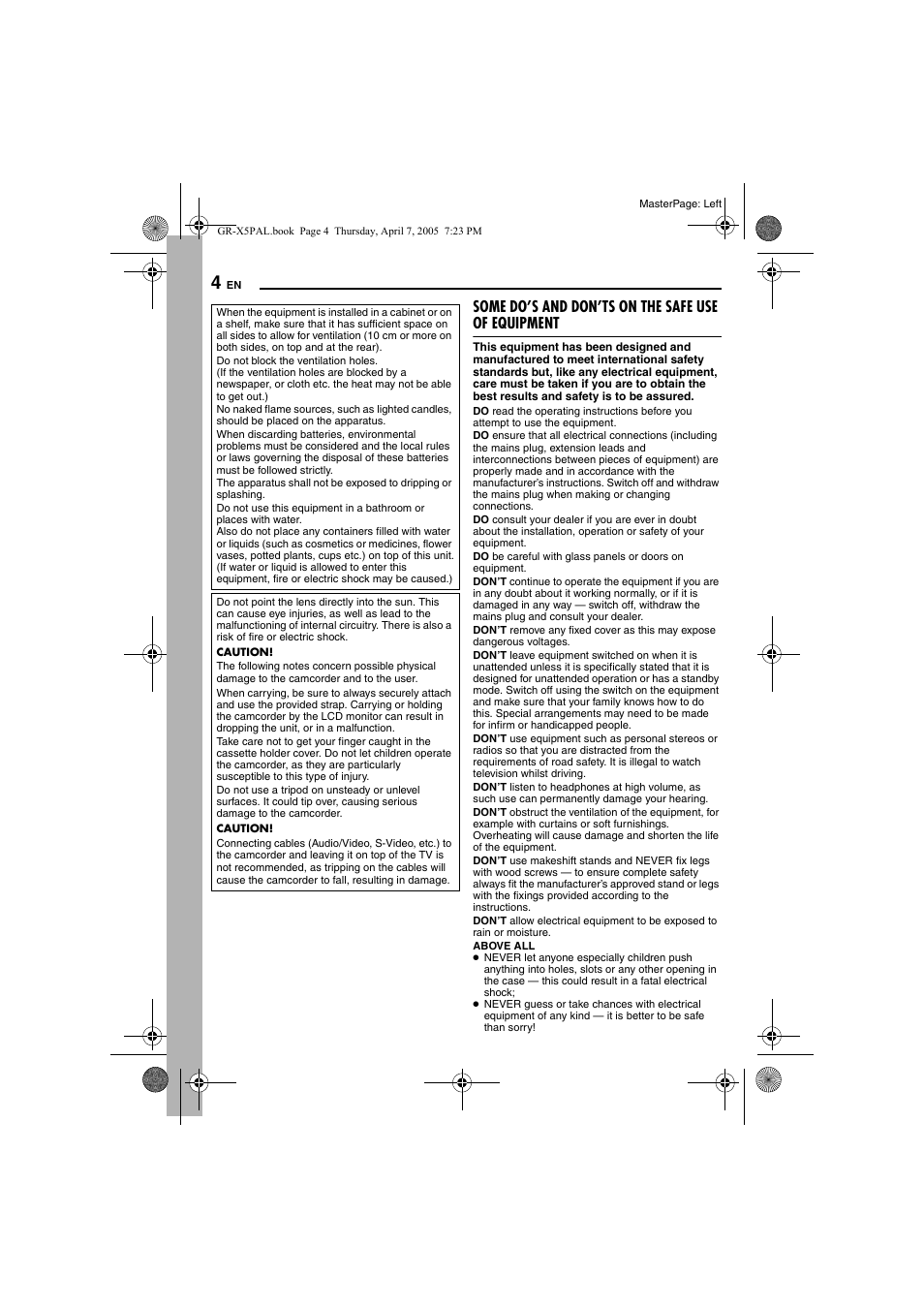 Some do’s and don’ts on the safe use of equipment, 4 and 10 | JVC GR-X5EK User Manual | Page 4 / 64